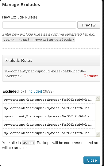 BackupWordpress-Manage_Excludes